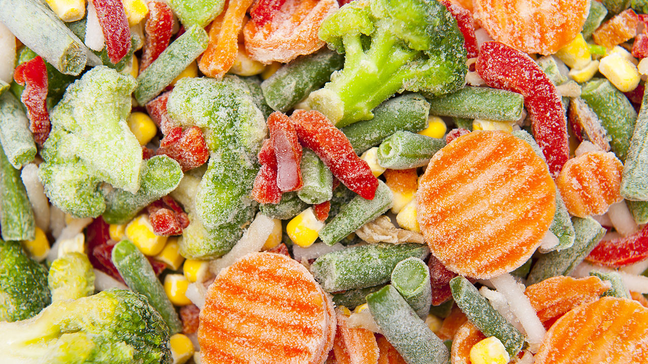 Selection of frozen mixed vegetables