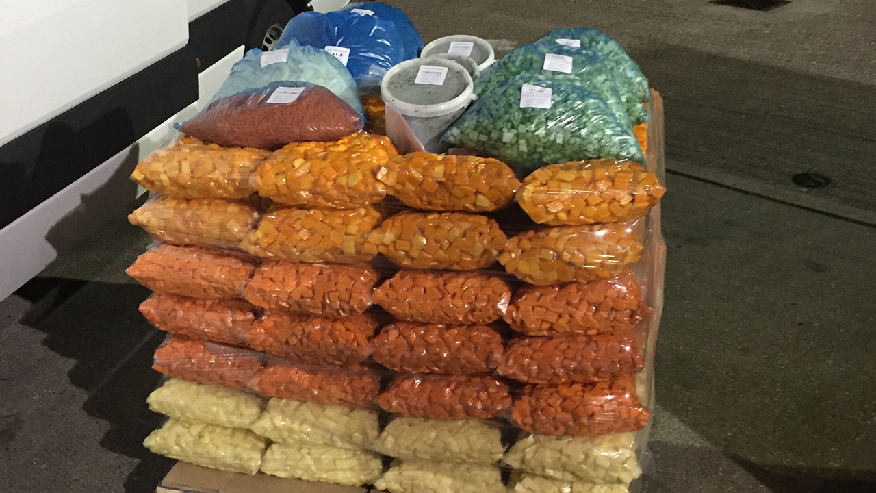 Pallet of prepared produce ready for commercial distribution